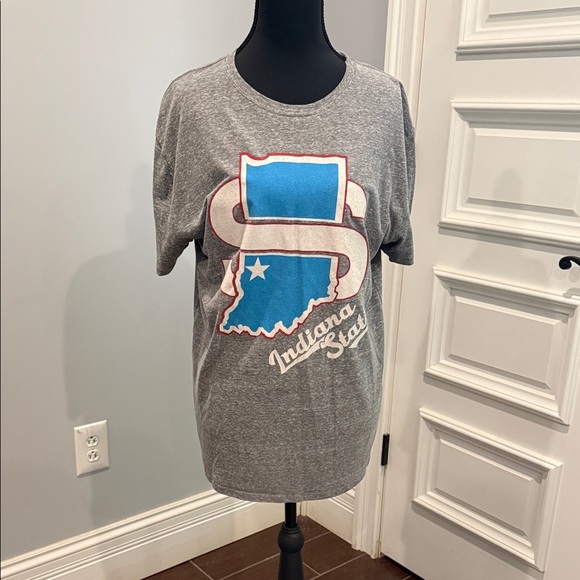 Vintage Tops - Vintage Gray Indiana State Tee with Blue Graphic